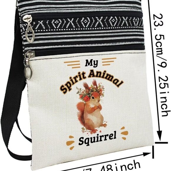 Crossbody Bag Squirrel Ethnic Pattern Small Adjustable Shoulder Purse - Picture 2 of 7